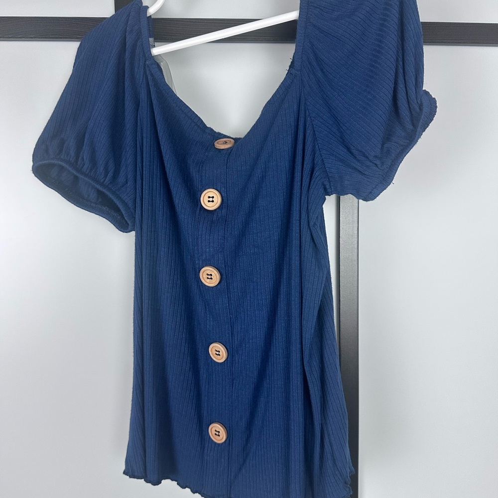 Navy Blue Button-Up Girls Top